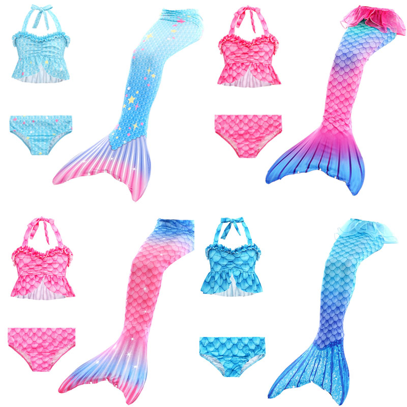 新款儿童泳衣女童公主裙式美人鱼服装尾巴三件套中大童比基尼分体