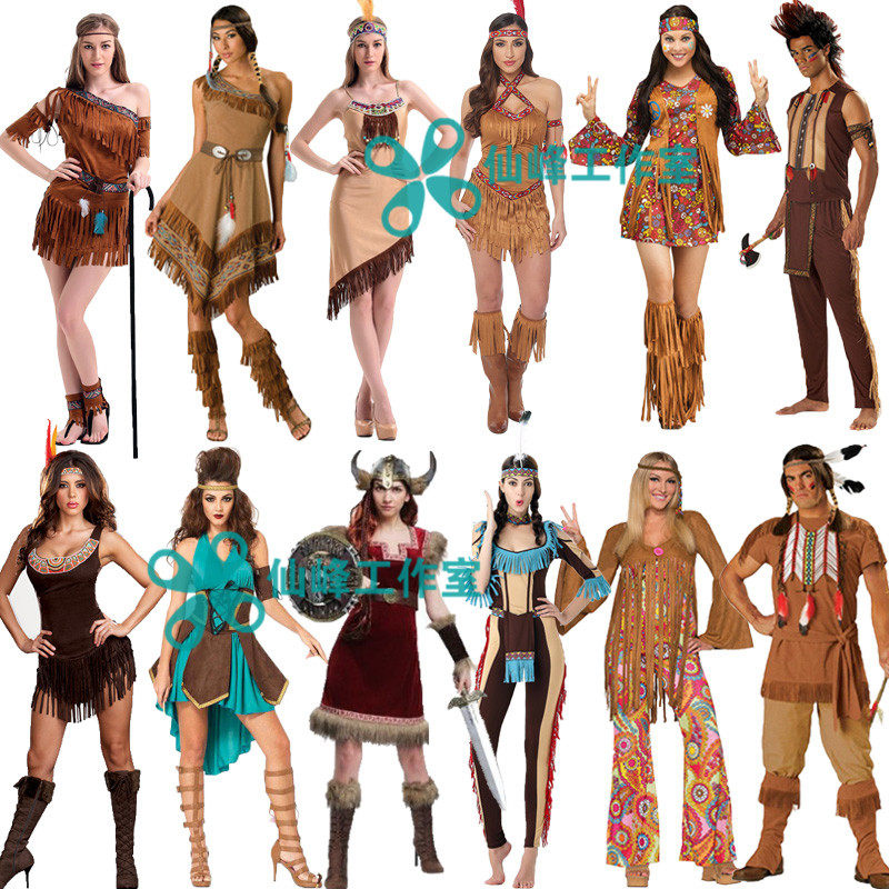 万圣节服装女成人 印第安人原始人cos 非洲土著人野人扮演表演服
