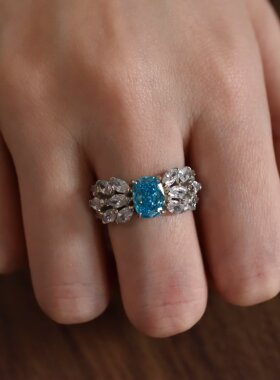 2克拉冰花切s925纯银戒指