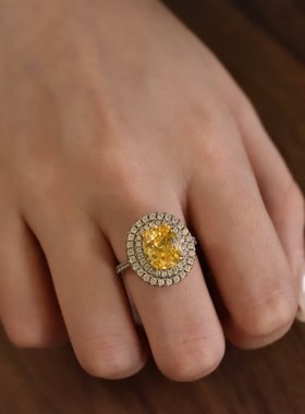 4克拉人造艳彩黄s925纯银戒指