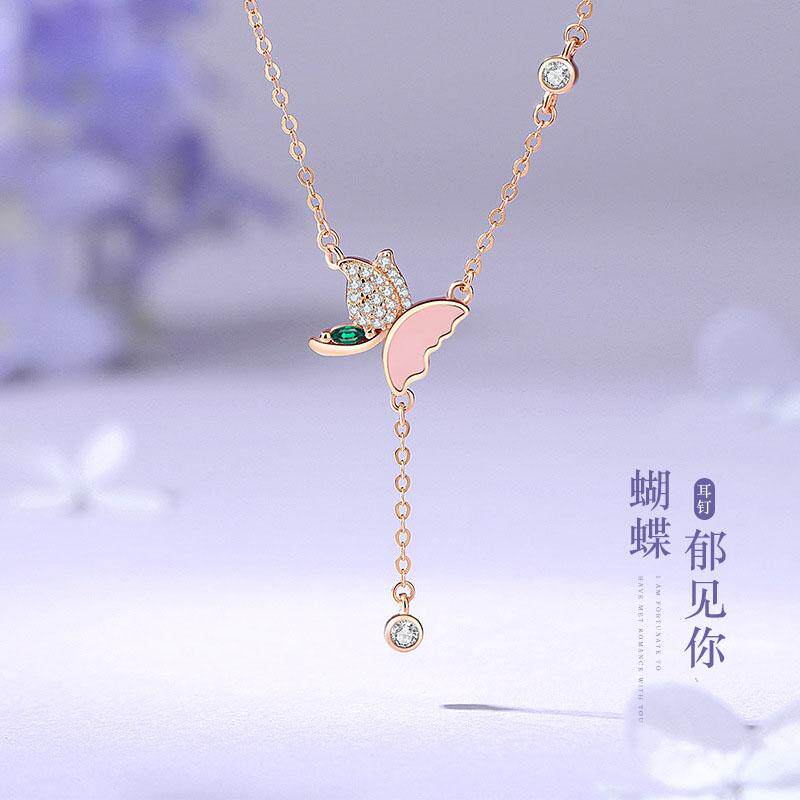 s925纯银带证书郁金香蝴蝶项链