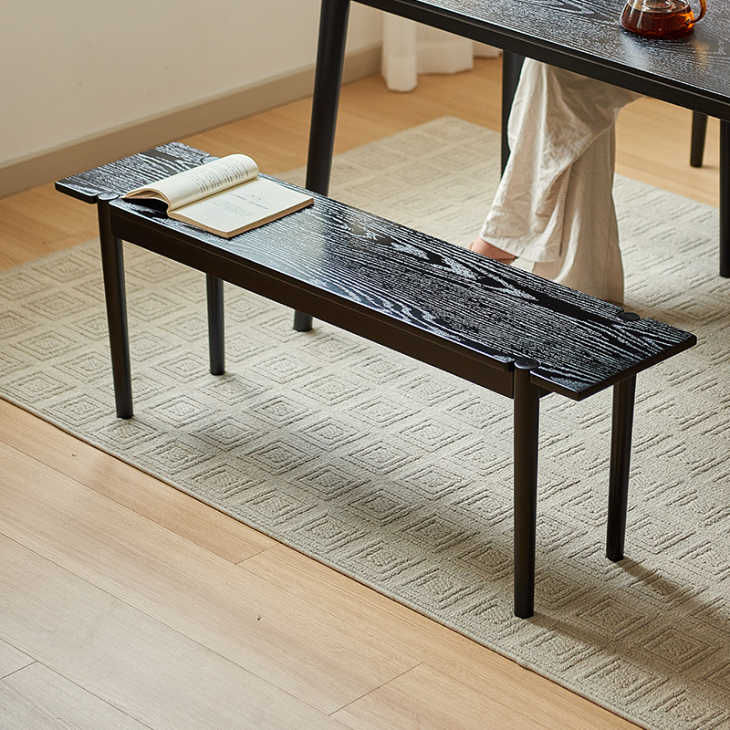 榆柳轩北欧实木长条凳黑色餐桌凳