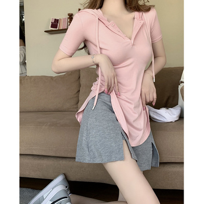 小众设计感开叉健身短袖薄款