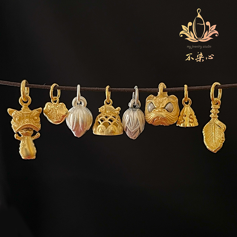 古法银镀金吊坠文玩配饰