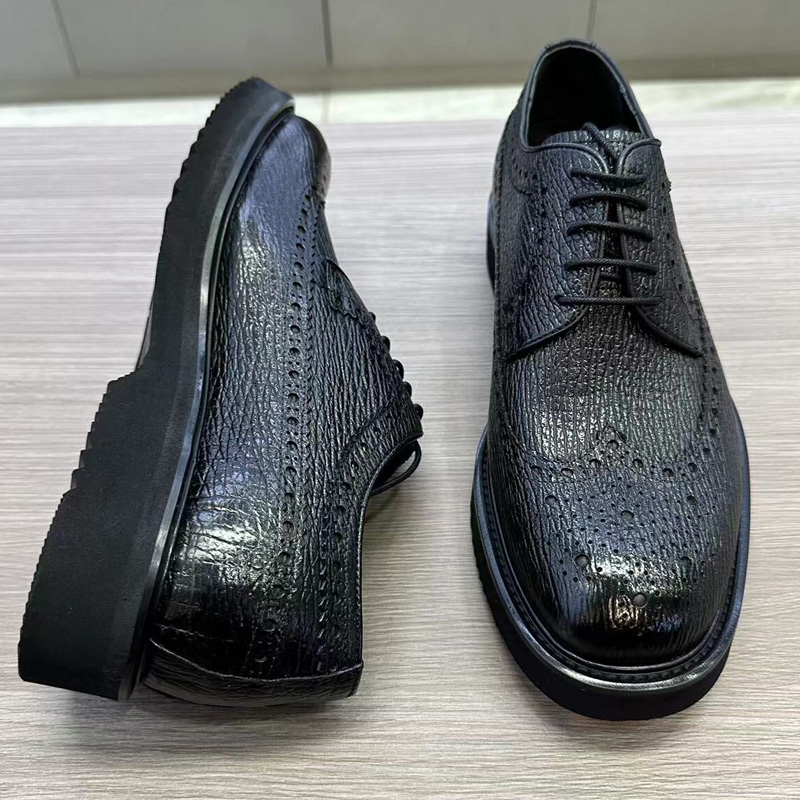 耐磨商务正装牛皮厚底德比鞋雕花