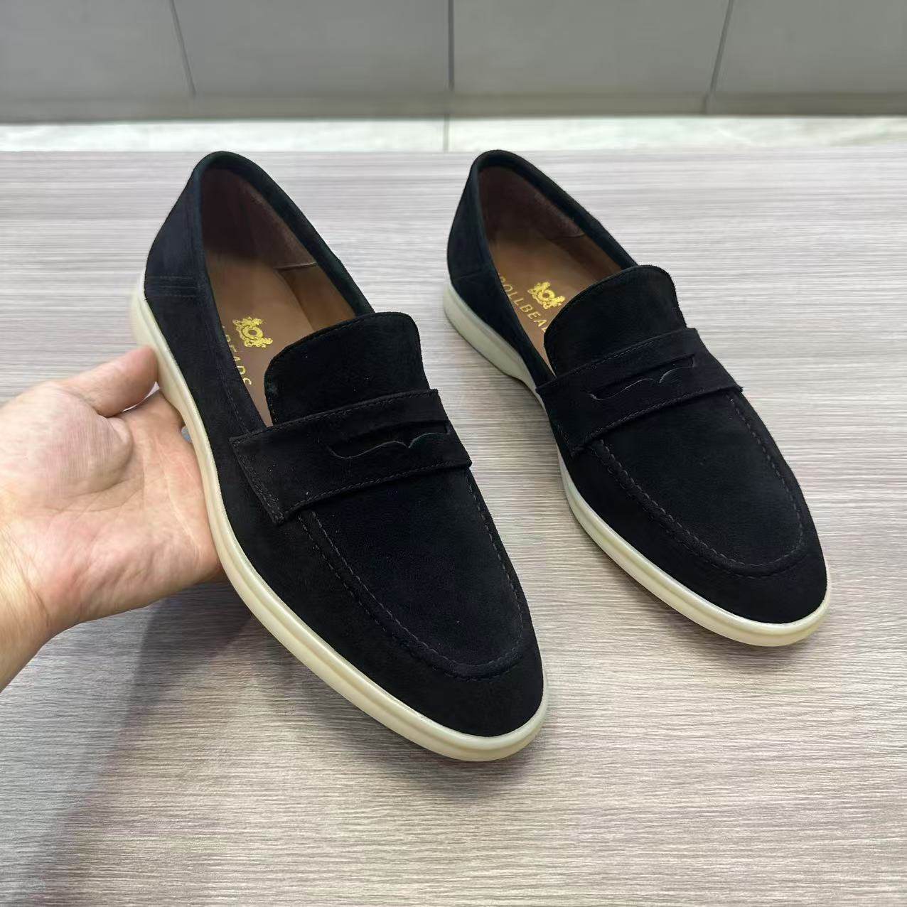 磨砂牛皮套脚户外休闲乐福鞋男