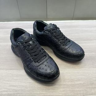 狠货 春秋款全鸵鸟皮系带休闲皮鞋男时尚厚底轻质户外运动板鞋男