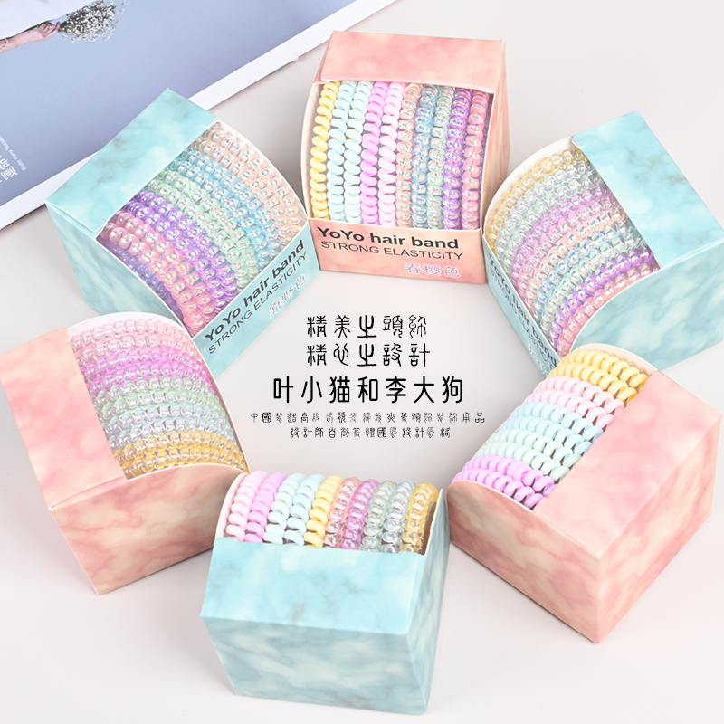 电话线细款甜美春天色高弹力盒装头绳发饰女成人发圈丸子头不伤发
