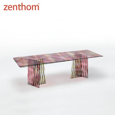 GLAS ITALIA Crossing双层玻璃桌面彩条极简长桌餐桌会议桌茶几