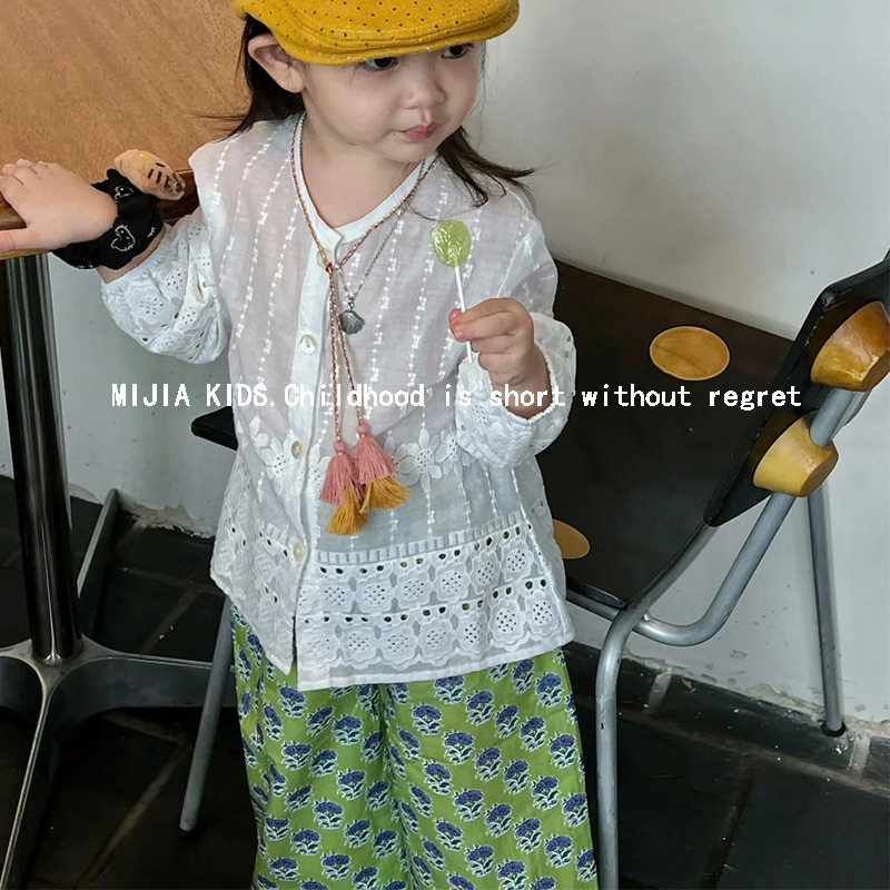 韩版童装女童长袖衬衫2024夏季新款女宝宝薄款防晒外套早秋上衣