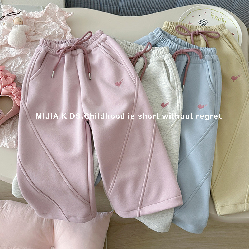 早春新品女童小女孩运动裤新款洋气儿童韩版休闲裤宽松针织棉裤子