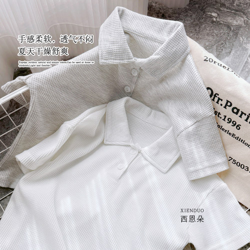 ins华夫格休闲夏季翻领清爽衬衫