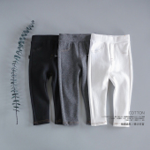 宝宝女童纯棉磨毛加厚外穿弹力长裤 秋冬打底裤 子黑白色 新款 儿童装