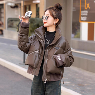 拼皮面棉服外套女新款冬季时尚洋气小个子短款棉衣
