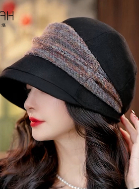 布塔帽子羊毛呢帽子女秋冬季渔夫帽显脸小贝雷帽包头帽PT0797