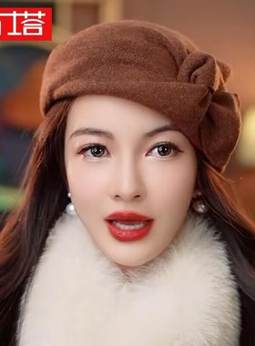 布塔帽子女秋冬季羊毛贝雷帽画家帽保暖韩版百搭时尚扭结帽子云朵