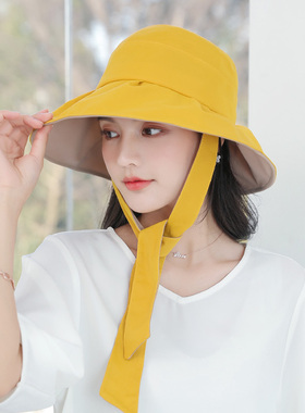 布塔防晒帽女夏季百搭渔夫帽大帽檐遮脸太阳帽子防紫外线遮阳帽潮