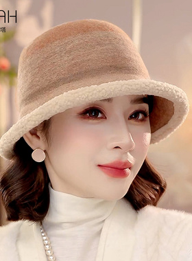 布塔针织渔夫帽女秋冬新款羊毛显脸小帽子盆帽头套帽出游PT8046