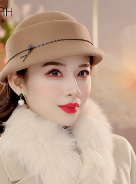 布塔羊毛呢帽子女秋冬英伦时尚百搭贝雷帽复古小礼帽盆帽PT1395