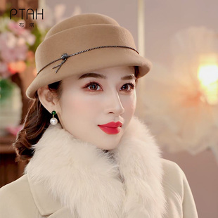 布塔羊毛呢帽子女秋冬英伦时尚百搭贝雷帽复古小礼帽盆帽PT1395