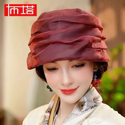 布塔真丝帽子女夏季优雅洋气香妃帽修饰脸型遮白发堆堆帽渔夫帽