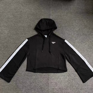 Reebok锐步女串标运动加绒保暖短款连帽喇叭袖套头衫卫衣EB4248