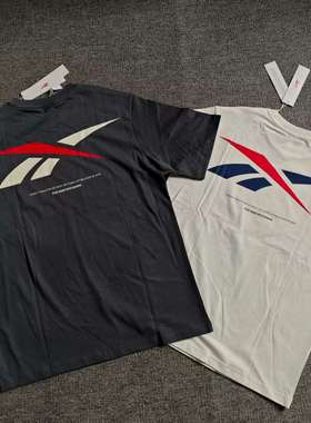 Reebok锐步男子运动休闲宽松LOGO针织短袖T恤24SRM425UGW1-H1