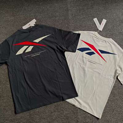 Reebok锐步男子运动休闲宽松LOGO针织短袖T恤24SRM425UGW1-H1