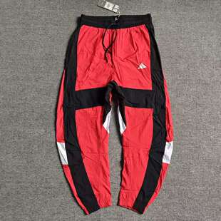 Adidas阿迪达斯男裤运动跑步裤训练黑白红拼色梭织束脚裤FI4685