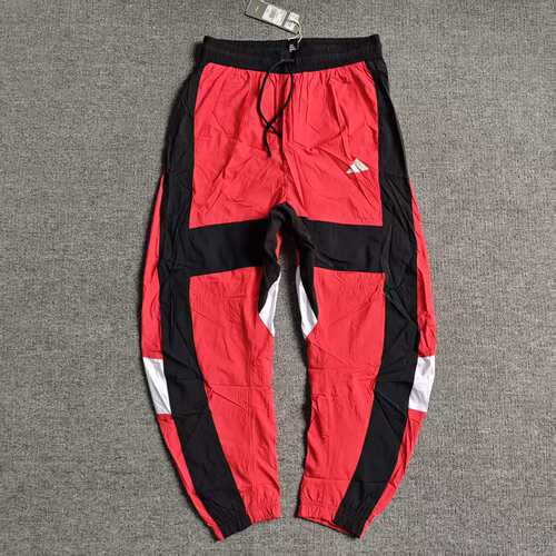 Adidas阿迪达斯男裤运动跑步裤训练黑白红拼色梭织束脚裤FI4685