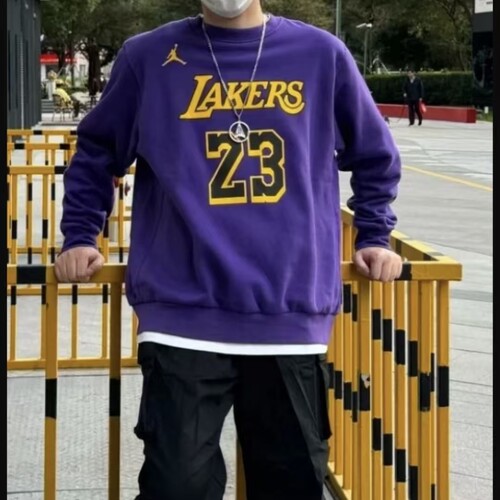 JORDAN NBA洛杉矶湖人詹姆斯23印花加绒圆领套头卫衣DN4718-508