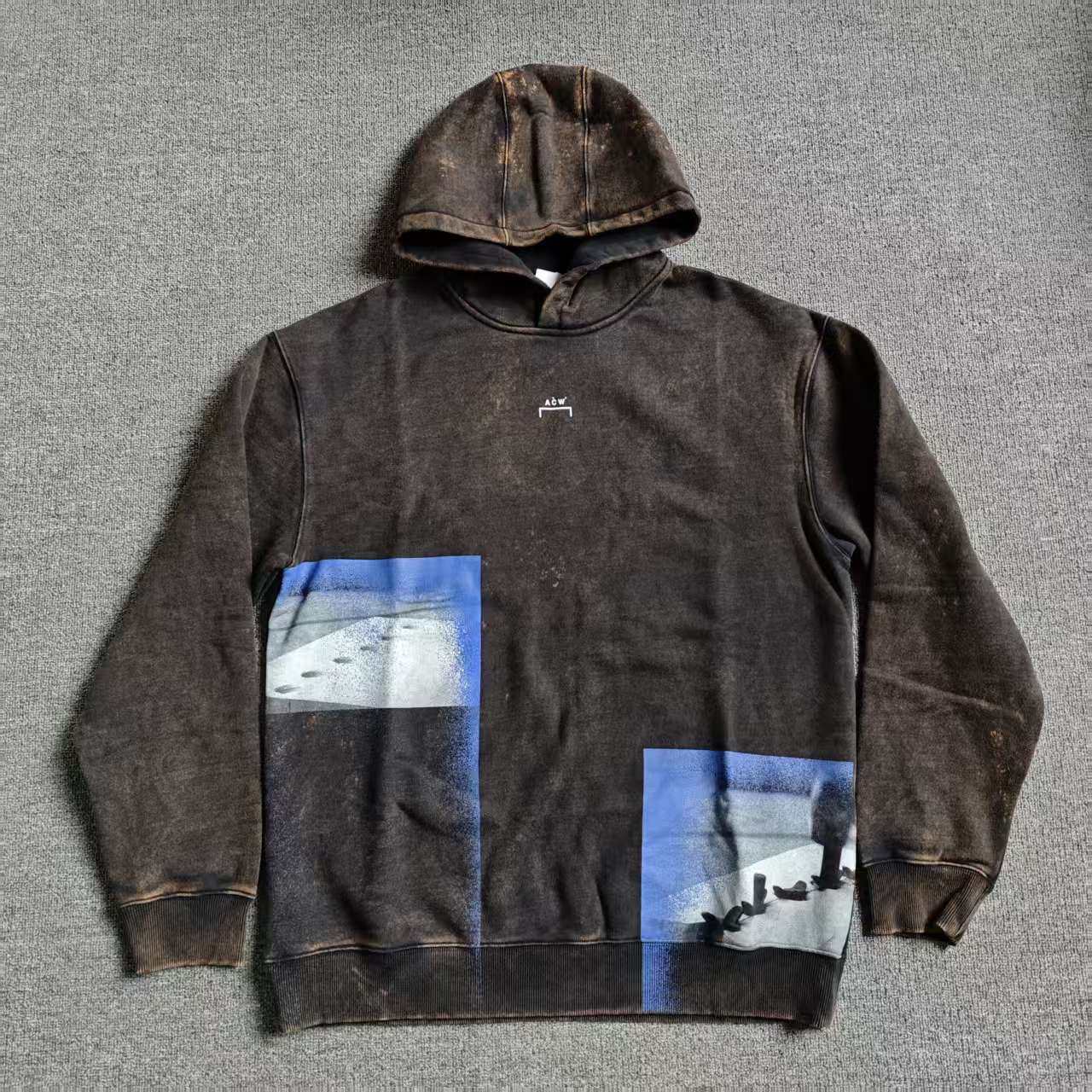 A-COLD-WALL* 拼接漆感无绳水洗做旧连帽卫衣 男女同款 ACWMW135A