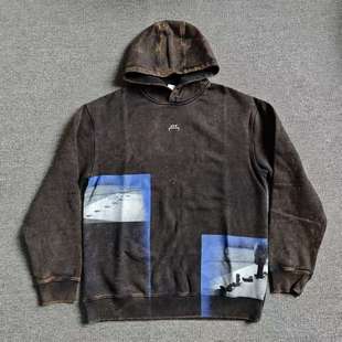 男女同款 拼接漆感无绳水洗做旧连帽卫衣 WALL ACWMW135A COLD