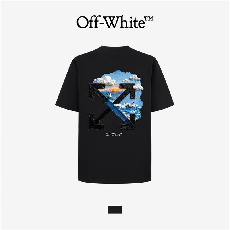 Off-White短袖T恤男女款LOGO箭头潮牌夕阳落碧海印花WA01TE0303