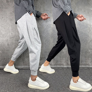 束脚哈伦裤 男韩版 潮男网红同款 纯色百搭小脚裤 简约宽松九分休闲裤