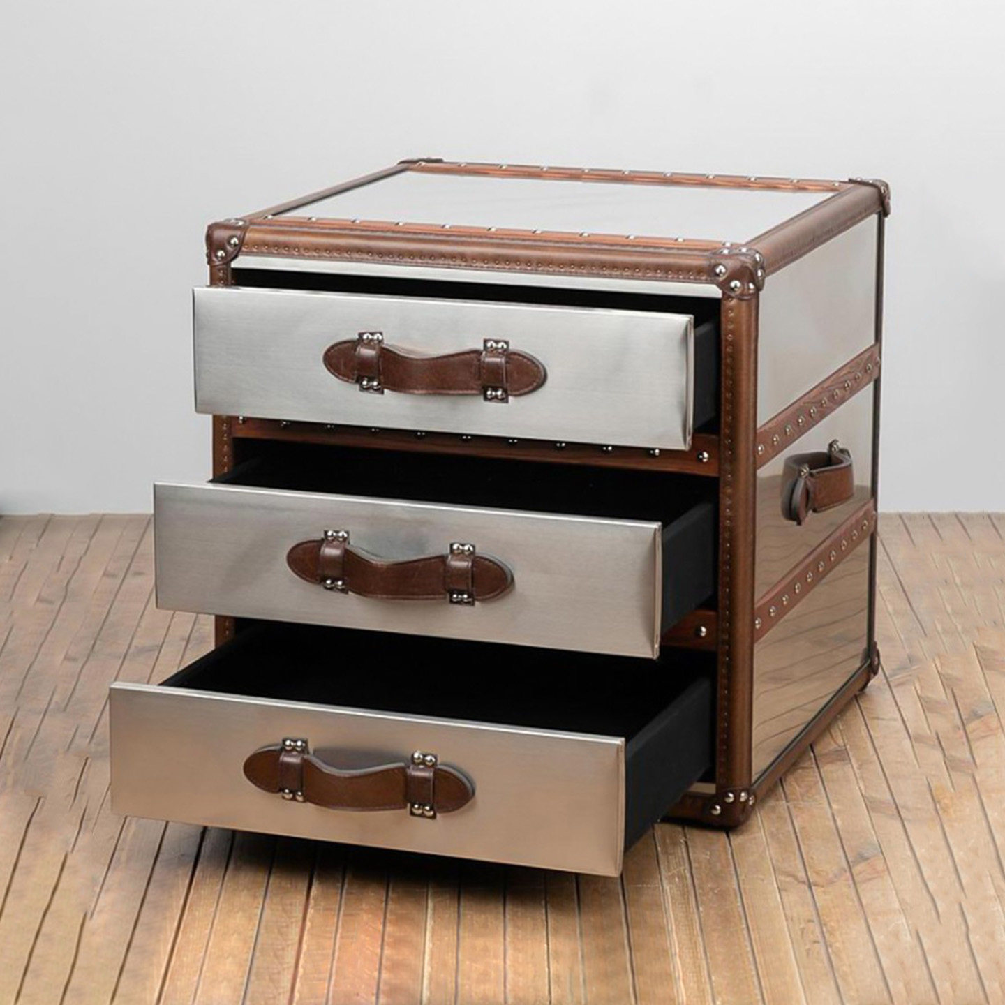 中古风家具LOFT工业风茶几金属铝皮复古怀旧酒店床头柜皮箱子边几