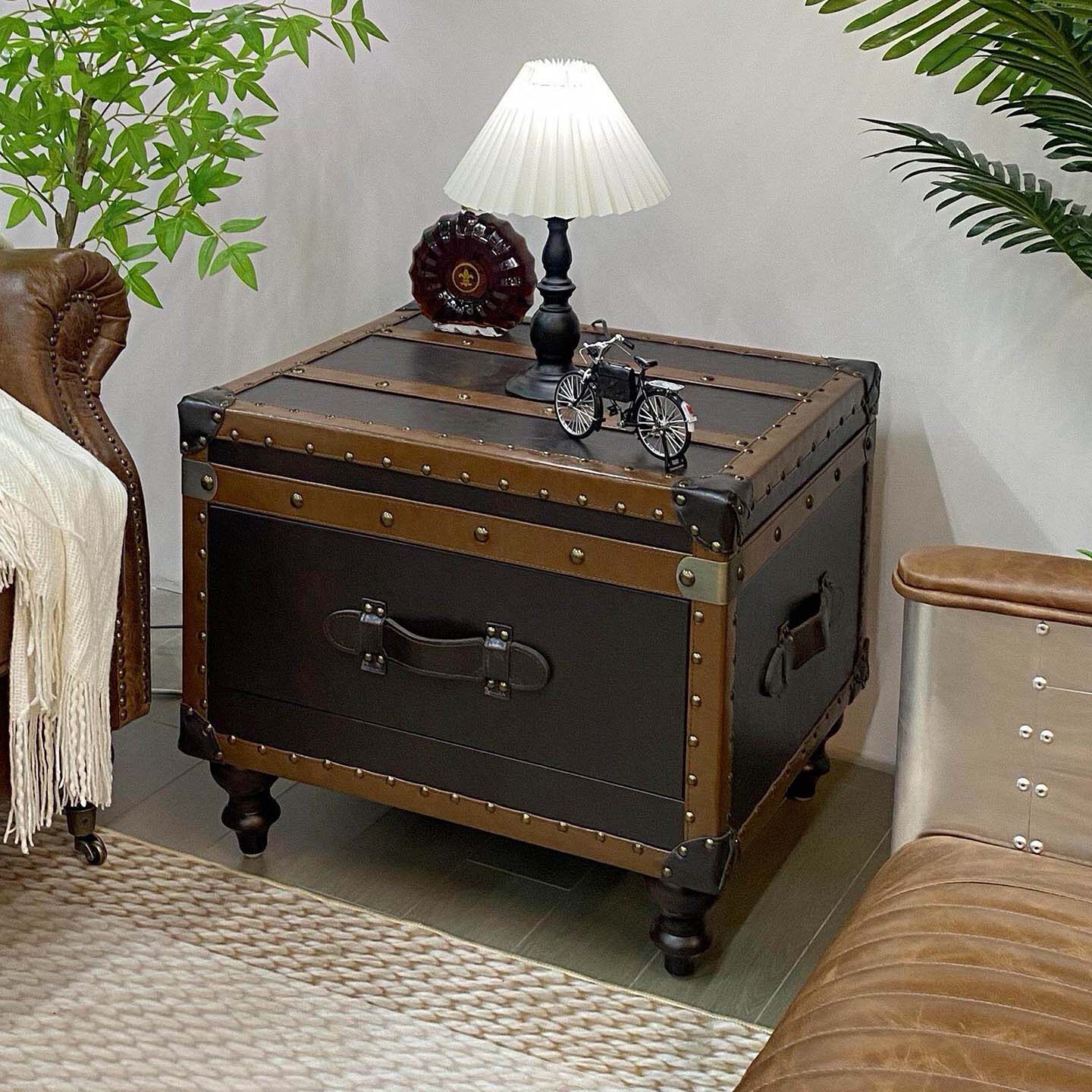 美式复古做旧床头柜中古小皮箱茶几个性咖啡厅桌服装店酒店装饰柜