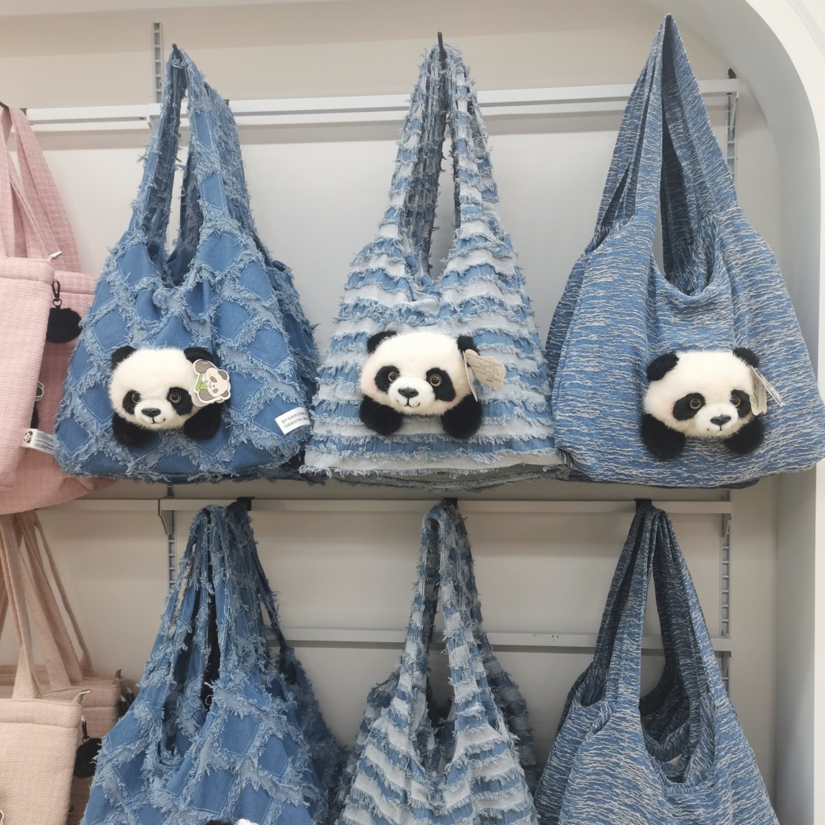 成都熊猫基地正版大容量托特包做旧毛边花花手提包女生单肩包袋