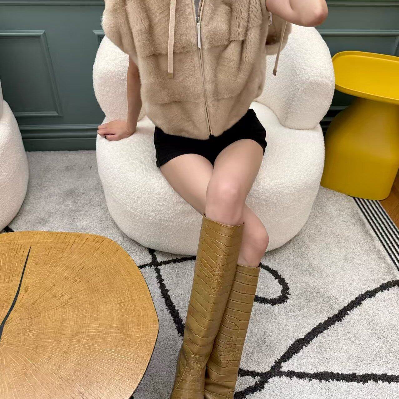 水貂毛马甲 皮草外套 环保毛毛外套 韩国东大门chic 外贸大码女装