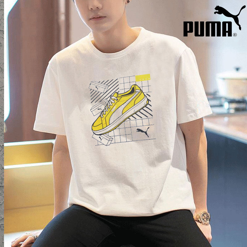 PUMA彪马白色短袖男装2025新款男士情侣印花运动服圆领t恤634202