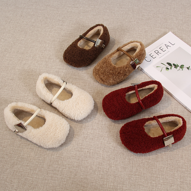 女童毛毛鞋公主儿童冬季加绒宝宝二棉豆豆鞋小女孩棉鞋羊羔毛冬鞋
