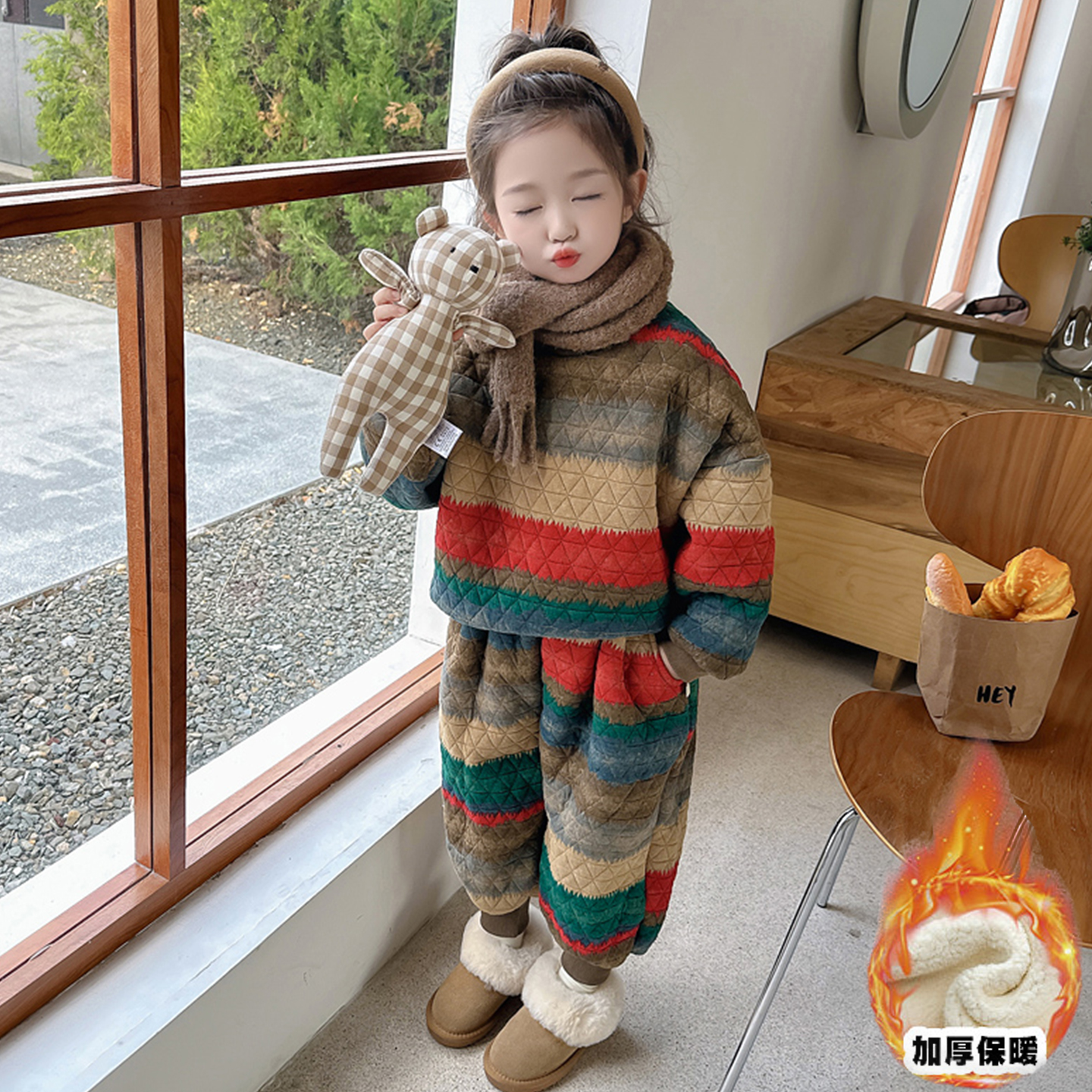 女小童秋冬款套装加绒两件套