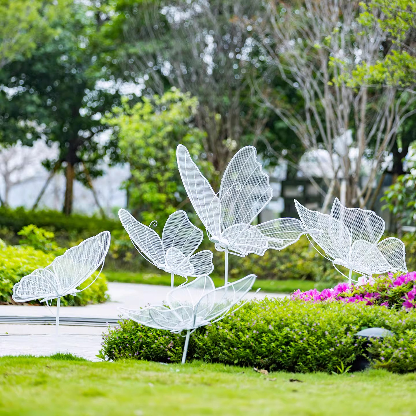 不锈钢镂空蝴蝶雕塑户外园林草坪铁艺网格蝴蝶庭院景观装饰品摆件