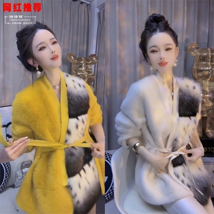 冬季 皮毛一体欧货女水貂毛皮外套气质拼接显白显皮草大衣 网红新款