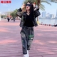 休闲套装 欧洲站帅气牛仔字母外套女两件套秋季 洋气哈伦裤 时尚 新款