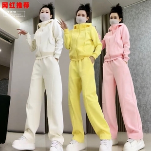 网红时尚运动套装女秋季新款连帽卫衣+弯刀长裤洋气休闲两件套潮