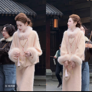 婷婷昭昭如愿桃橘调 拉绒狐狸毛新中式战袍套装TT2SDTY31