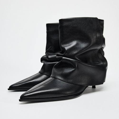 褶皱尖头短筒堆堆靴百搭时装靴