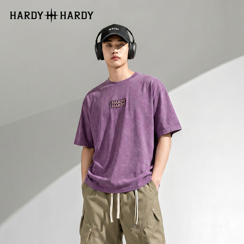 HARDY HARD潮牌男士夏季蜡染水洗短袖T恤重磅纯棉复古做旧工艺