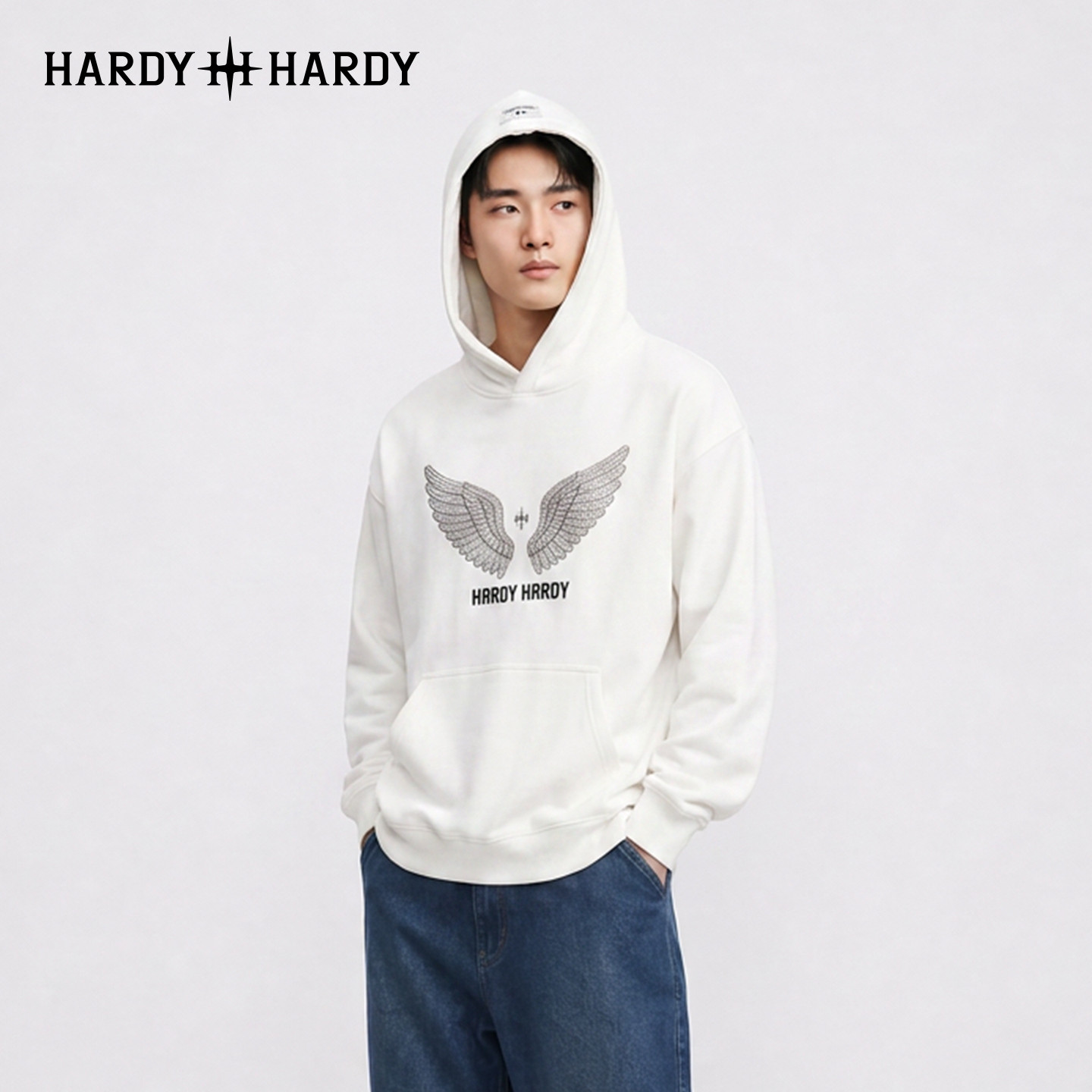 HARDY HARDY潮牌烫钻天使翅膀连帽卫衣男女宽松高街潮牌情侣上衣